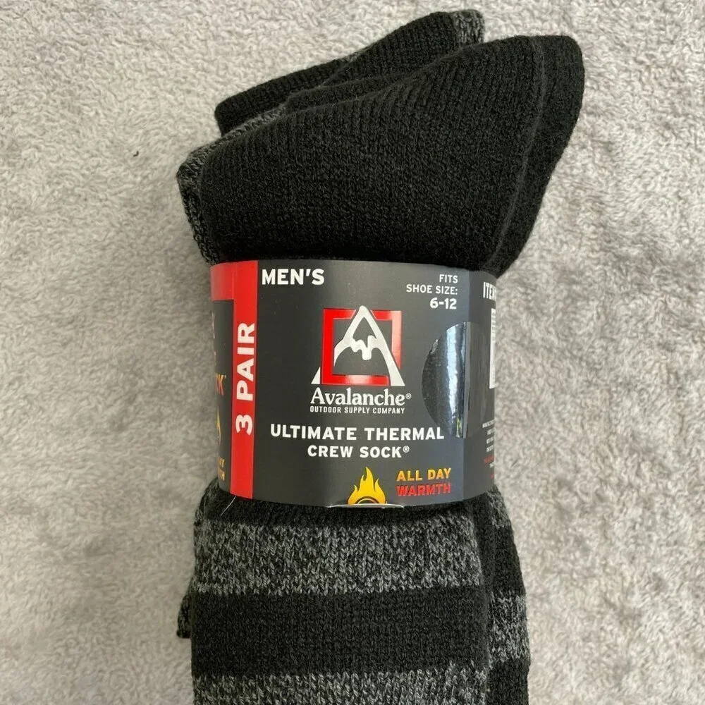 NEW Avalanche Men's Size 6-12 Ultimate Thermal Crew Socks 3 Pair Pack